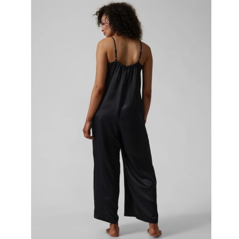 Athleta Black Satin Wide-Leg Slip Jumpsuit Pajama - Picture 2 of 16